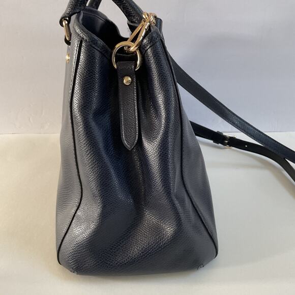 Coach Margot Crossbody Carryall Satchel Bag Navy Blue Crossgrain Leather F34607 - Picture 5 of 11